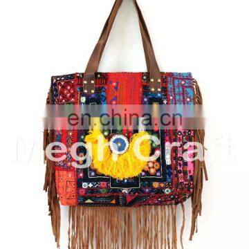 Vintage Embroidery Banjara Leather tote Handbag- Vintage Gypsy Banjara Leather tote Bag