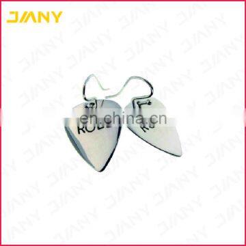 Custom Enamel Logo Stamped Words Guitar Pick Shape Stainless Steel Earring