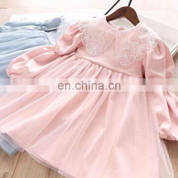 2020 New autumn girls children's solid pink blue dress