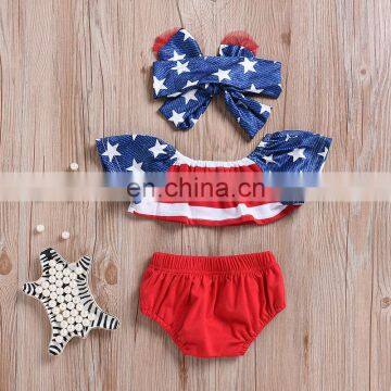 Infant Girl 3pcs Set July 4th Baby Tops+ Shorts +Headbands Outfit for 0-2T Independence Day photo-3