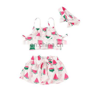 3Pcs Set Toddler Summer Swimwear Kids Girls Watermelon Print Pink Bikini Beachwear Bathing Suit