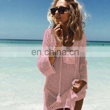 Saida De Praia Summer Beach Wear Dress Tunic Pareos For Women 2019 Skirt Knitting Hollow Bandage Longa Kaftan Beach Cover Up photo-5