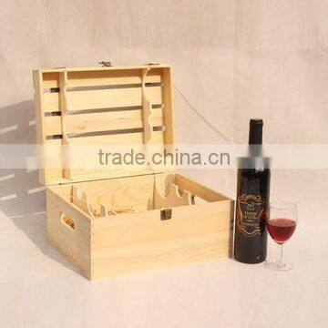 Custom logo and color hinge lid 6 bottle wooden wine box,wine packaging box