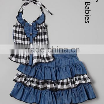 Wholesale childrens clothing 2016 girls denim halter top & ruffle skirt                        
                                                Quality Choice