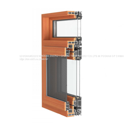 120 series low carbon aluminum & wood window & screen anti-theft integrated