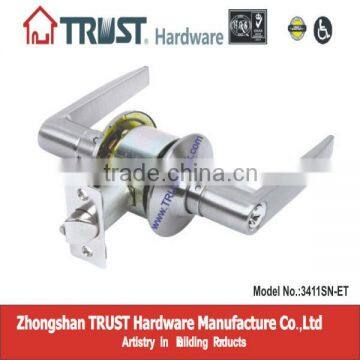 3411SN-ET:TRUST ANSI Grade 3 Cylindrical Brass Cylinder Entrance Lever Lock