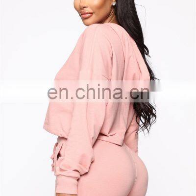 Оптовая производство на заказ новая мода осенне-зимняя женская спортивная костюм с длинными рукавами, капюшоном, свободным кроем, для бега photo-3