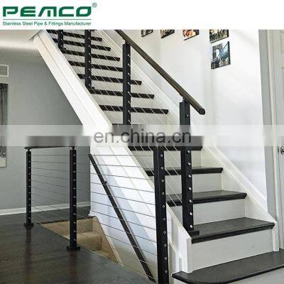 Modern Indoor Black Wire Balustrade Details Stainless Steel Stair Cable Railing Design