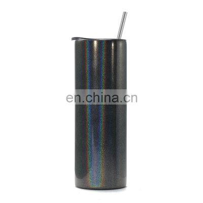 2021 Ready to Ship Glitter Sublimation Blanks 20oz 600ml Double Wall Straight Stainless Steel Skinny Tumbler With Lid and Straw photo-4