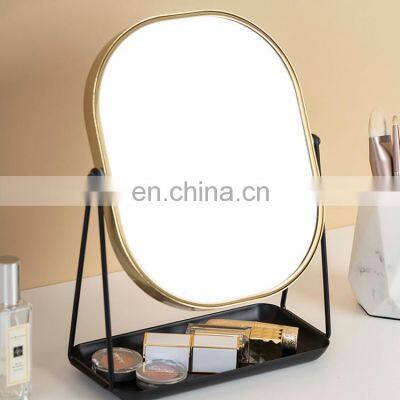 Popular black gold design standing desktop make up mirror jewelry storage mirror with metal stent