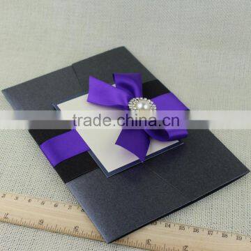 Luxury Brooch Wide Purple Ribbon for Wedding Invitations Made In China