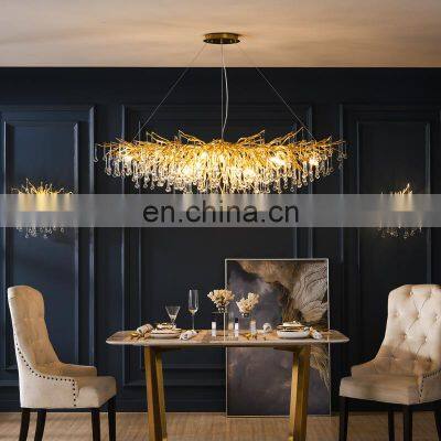 High Quality Luxury Modern Crystal Chandelier Lighting Gold Copper Tree Branch Raindrop Hanging Lamp for Hotel Project Villa photo-5