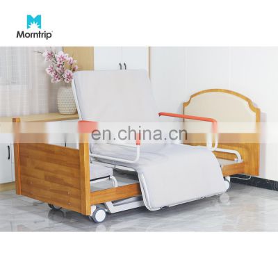 Specialty Hospital Medical Furniture Factory Direct Solid Wooden Bed Frame Moveable Side Rail Nursing Rotating Bed on Sale