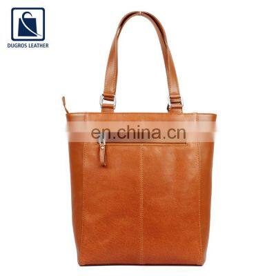 Matching Stitching and Cotton Lining Material Zip Closure Type Best Selling Genuine Leather Shopper Bag for Women