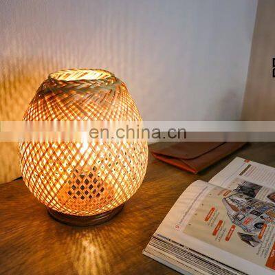 Handwoven Bamboo Table Lamp Small Beautiful Boho Style Wicker Night Light Vietnam Manufacturer