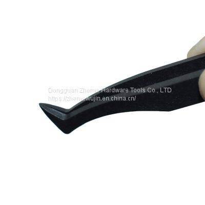 Tweezers Industrial Flat Head Carbon Fiber Plastic Anti-static Elbow Black Plastic Round Head Pointed Tweezers Flat Head 93306