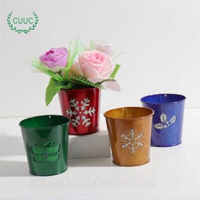 Christmas Flower Pot Planter Metal Bucket Factory for Wholesale Xmas Plant Pot photo-4