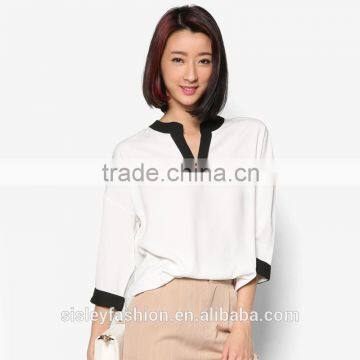 High quality women long sleeve V-neck fashion comfortable ladies t shirt hot sellingTS128