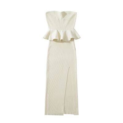 2025 New Fashionable Elegant Amazon Women's Dress With Slit and Ruffled Wrap Bodice photo-3