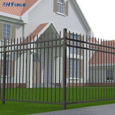 6ft*8ft schwarze Speerspitzen-Rohrstahl-Zwischenpfosten, Schmiedeeisenzaun, Gartenzaun aus verzinktem Stahl