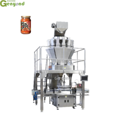 Genyond Sauced Pickles Máquina de Envasado de Alimentos de Relleno y Cierre de Botellas de Vidrio con Pesado Automático