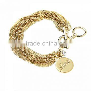 Fashion Gold Plated Bracelet Women, Stainless Steel Shine Toggle Bracelet