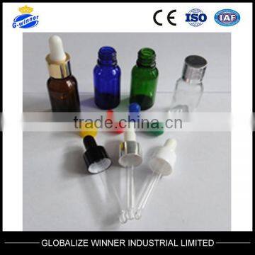 clear glass dropper with color aluminum cap plastic cap with rubber head