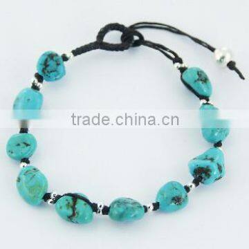 Macrame Bracelet Turquoise Gemstones & Silver Spheres