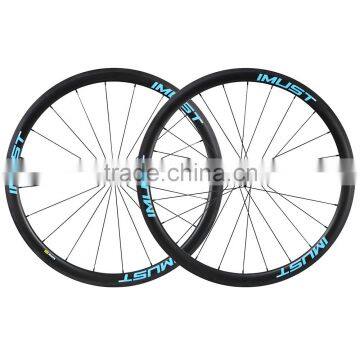 2016 IMUSTBIKE carbon road bicycle wheel 38mm clincher tubeless ready 25mm width with Novatec hub Sapim spokes