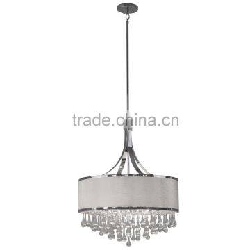 6 light chandelier(Lustre/La arana)in chrome finish with a 22" white velvet drum shade