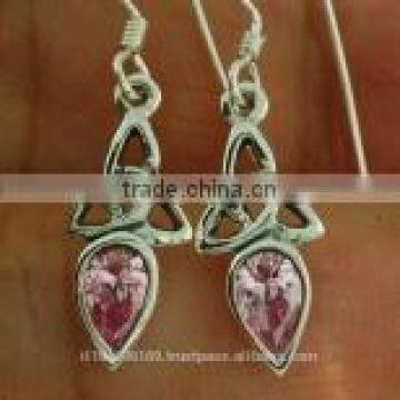 Celtic Trinity Knot Silver Earrings, set w Pink CZ, e256