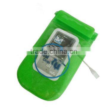 green waterproof phone bag with zip closure