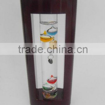 7" Multi Color Galileo Thermometer in Cherry Finish Wood Stand