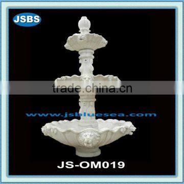 white natural stone 3 tier lion head water fountain