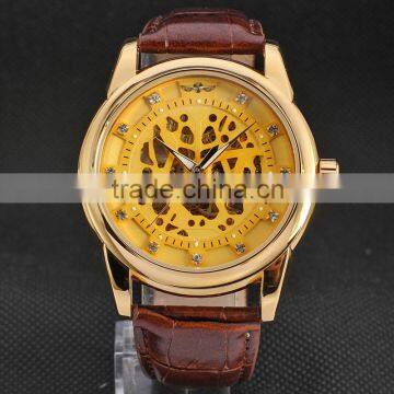 Vogue Leather Strap Watch Fashion Casual Men Skeleton Mechanical Watches Clock Male Relogio Masculino Wristwatches Erkek Saat photo-3