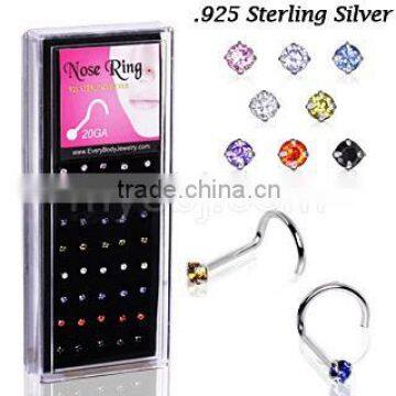 hot sale L shape round CZ nose ring body jewelry