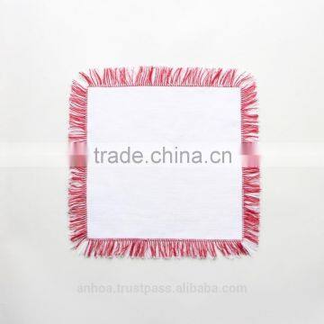 Red fringed linen cocktail napkins