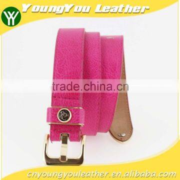 2015 Women's Fashion Pink PU Leather Belts Women With Smooth Gold Buckle Belt