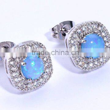 .925 Sterling Silver Earrings White CZ Cubic Zirconia Opal Cluster Stud Earrings For Children & Women