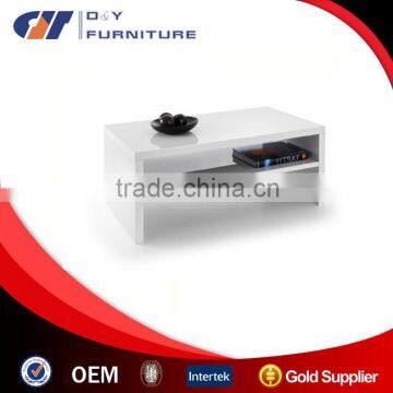 High Gloss Coffee Table White Rectangle with Shelf