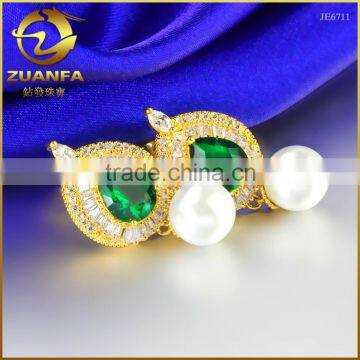 Charming Brazilian style gold plated silver artificial pearl earrings