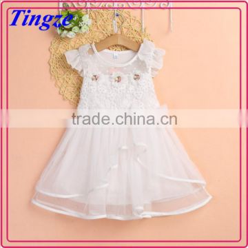 New arrival flower bowknot decorated multi-layer lace dress wholesale beautiful girls puffy dresses for kids