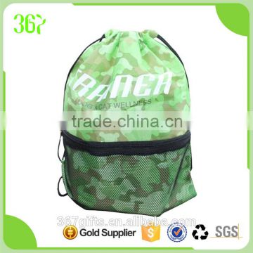 2016 Camouflage Sackpack Polyester Drawstring Bag Mesh Shopping Bag with Zipper Pocket