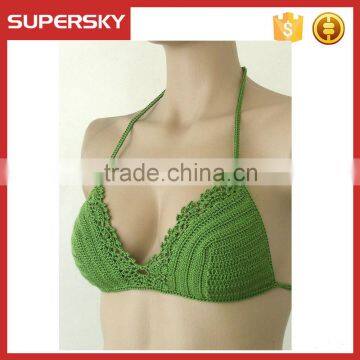 K-56 rope-style halter strap soft triangle bikini crochet style stretch fabric removable padding