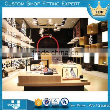 Custom new fashion hot sales retail wood shoes shop decoration design