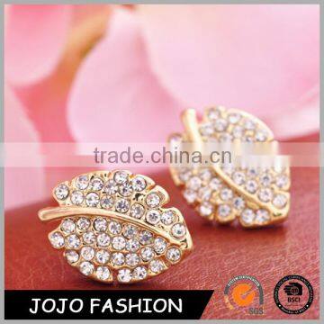 Gold leaf design rhinestone diamond ladies earrings designs pictures