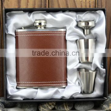 stainless steel hip flask with leather cover/hip flask with leather case