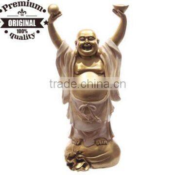 polyresin cream and gold standing chinese buddha 30cm