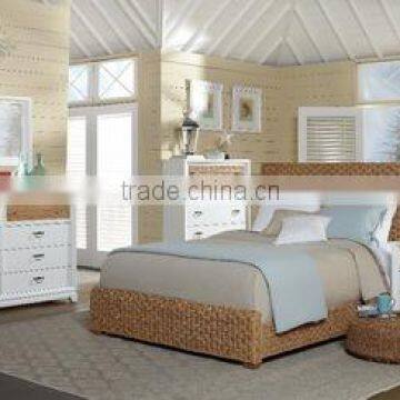 Hotel & Resort bedroom set furniture - Wicker rattan & Hand Weaving water hyacinth material Acicia wood frame