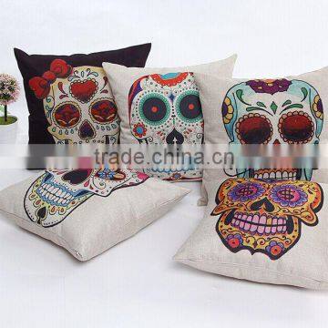 Retro Vintage Black Sugar Skull Cotton Throw Pillow Case Cushion Cover 45x45cm